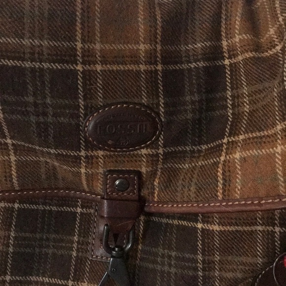 Plaid/leather Fossil messenger bag - Picture 2 of 3